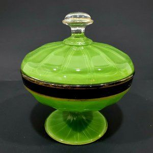 Vintage green Candy jar stemmed with lid